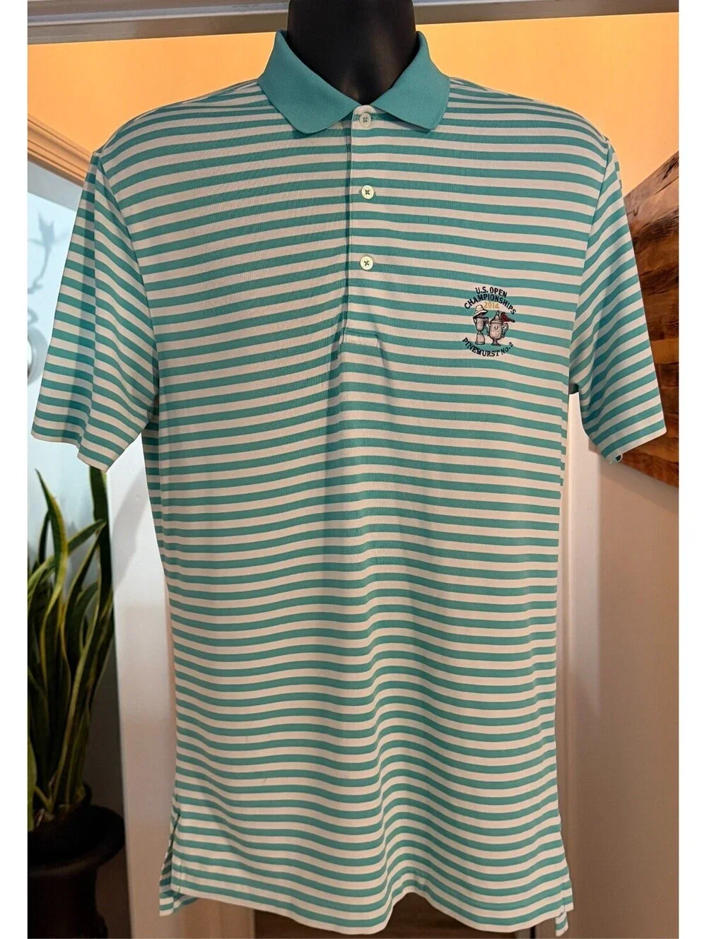 Polo Golf Ralph Lauren 2014 U.S. Open Pinehurst No. 2 Striped Shirt Teal White